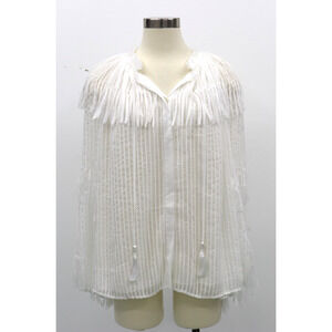 Kobi Halperin Women's White Tie Neck Fringe Poppi Blouse Top XXL Chiffon $448